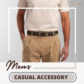 JASGOOD Men's Braided Leather Belt, Braided Woven Belt for Men Casual Jeans Pants with Metal Tail (Brown, Suit for Pant Size 32"-37")