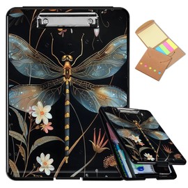 FQSXFIFN Clipboard with Storage, High Capacity Plastic Clip Boards 8.5x11 Storage Space, Heavy Duty Nursing Foldable Clipboard with Pen Holder Note, Dragonfly Clipboard for Work Coaches Home School