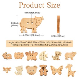 KitBeads 120Pcs 12 Styles Cute Animal Wood Buttons Rabbit Butterfly Bear 2-Hole Unfinished Wood Decorative Buttons for Sewing Art Craft Button Bulk