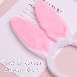 HIFANMM Bunny Headband Easter Hair Bands for Women Girls Kids, Pink Cute Plush Rabbit Ears Hair Accessories Non Slip Headbands Easter Day Party Decoration Supplies