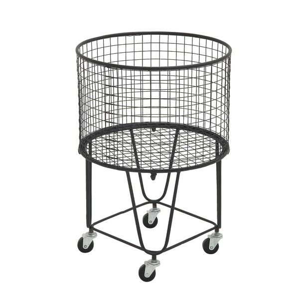 CosmoLiving by Cosmopolitan Metal Deep Set Metal Mesh Laundry Basket Storage Cart with Wheels, 17" x 17" x 25", Black