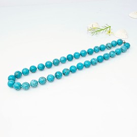 TreasureBay Womens Handmade Beaded Gemstone Necklace - 12mm Natural Blue Turquoise Gemstone Necklace For Women, Girls (Blue Turquoise)