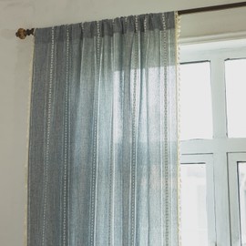 Sutuo Home Denim Blue Boho Curtains 84 Inches Long for Bedroom&Living Room,Bohemian Light Filtering French Country Linen Farmhouse Vintage Chic Tassels Hollow Window Treatment Drape, 1 Panel 52" W