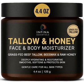 INFINA ESSENTIALS Sebo De Res Para La Piel Con Miel - Sebo De Res Alimentada Con Pasto Para Las Arrugas Faciales - Crema Hidratante Para Rostro Y Cuerpo Con Miel Cruda Y Aceite De Oliva Para Piel Seca