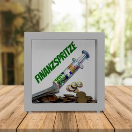 Financial Injection Money Gift Frame Money Box Made of Wood Syringe Filled with Euro Banknotes Coins Creative Money Gift Idea in Real Currency