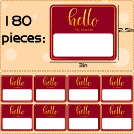 Yefall 180 PCS Hello My Name is Name Tag, Gold Foil Name Tags Sticker, 2.5 × 3 Inch Large Name Labels, Red Adhesive Name Tag Labels for Business, Party - Office, School, Home