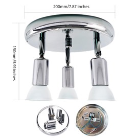 Sweier 3 Way Chrome LED Round Ceiling Spotlight Rotatable Head for Kitchen, Living Room and Bedroom LED Ceiling Light with 3 LED 5W Cool White 6000K GU10 Spotlight