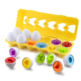 Play Brainy Shape and Color Matching Eggs – Easter Egg Toy – Educational Montessori STEM Toy for Toddlers and Preschoolers – Great for Color and Shape Recognition Development – Set of 12 Shape Eggs,