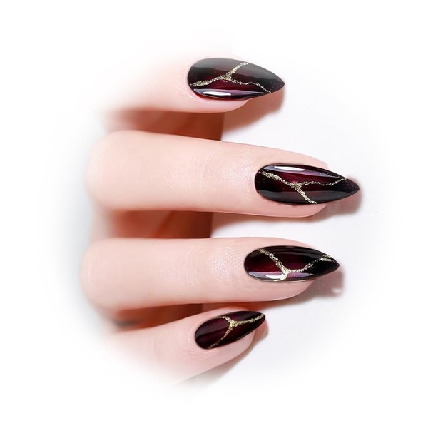 WUMZIRA Pack of 24 Red Black Nails Press On Almond