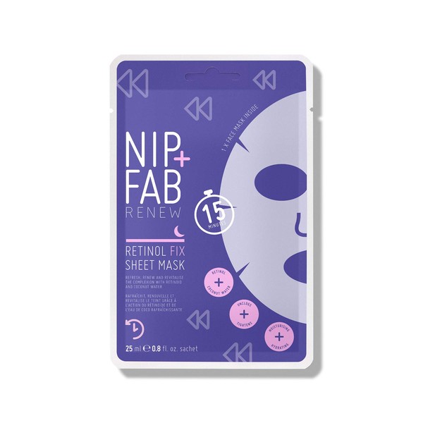 Nip + Fab Retinol Fix Sheet Mask for Face with Coconut Water, Edelweiss Flower Extract, Hydrating Gel Facial Mask for Refining Minimizing Pores, 0.8 Fl Oz,Multi,SKRETSMSK