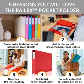 Railex Pocket Folder Foolscap Document Wallets - Ruby Folders for Paperwork A4 and A4+, Recycled Board File Foolscap Document Wallet, Premium Filing Folder for Office and Home Pack of 10