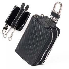 GROOVE GEAR ggs-2003 Key Case, Double Zipper, Smart Key Case, Compatible with Smart Keys, Men's, Genuine Leather, Carbon Leather, Black/Silver