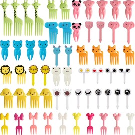 VIVIIHOO Pack of 60 Animal Food Fruit Forks for Children - Reusable Mini Forks and Snack Piekers Finger Food for Lunch Box, Bento Box and Party - Cute Animal Shaped Skewers - Food Picks Children