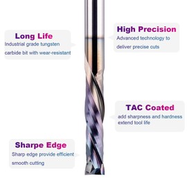 SpeTool 1/4 Inch Shank Up&Down Cut Spiral Router Bit, Extra Long 1-1/4 Inch Cutting Length, Compression CNC Router Bit with TAC Coating, Solid Carbide End Mill for Wood Carving