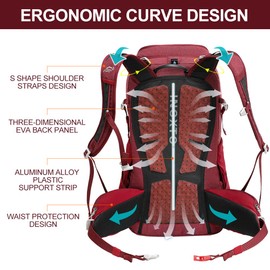 35L Hiking Backpack with 3Lwater bladder, INOXTO Camping Backpack with Waterproof Rain Cover for Men, Outdoor Sport Travel Daypack for Climbing (Red)