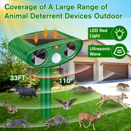 JNKNT Ultrasonic Animal Repeller Outdoor,Solar Pest Animal Repellent Outdoor Cat Repellent with Motion Sensor Waterproof Squirrels Repeller for Repelling Deer,Rabbit,Raccoon,Dog,Squirrels