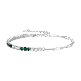 Bellitia Jewelry Platinum Plated 925 Sterling Silver Paperclip Link Chain Bracelet & Cubic Zirconia Tennis Bracelet for Women, Infinite Adjustable CZ Bracelets