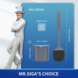 MR.SIGA Toilet Brush and Holder, Wall Mounted Toilet Brush for Bathroom Cleaning, Compact Toilet Brush with Holder Set, Gray, 1 Pack