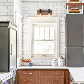 LOG BARN Vanity Lights, Wall Sconce in Rustic Wood and Oil Rubbed Metal Water Pipe Finish, Bathroom Fixture with Adjustable Sockets Over Mirrors