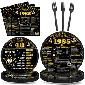 96Pcs 40th Birthday Plates and Napkins Back in 1985 Party Decorations Black Gold 40 Year Old Dessert Plates 1985 Birthday Cheers to 40 Years Theme Tableware Set for 24 Guests Men Women Party Supplies