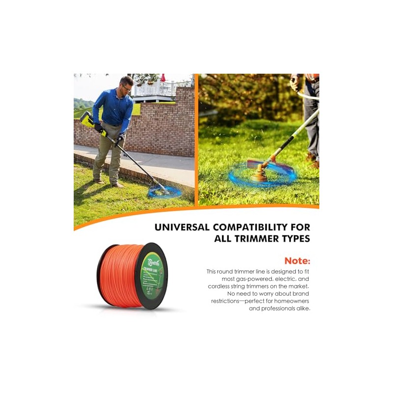Premium Heavy Duty Weed Eater String - 837ft Orange Trimmer