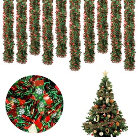 66 Feet Christmas Tinsel Garland, Green Christmas Garland Decoration, Shiny Garland Metallic Christmas Tree Garland Hanging Decorations for Christmas Tree Indoor Outdoor Decor (Christmas Stockings)