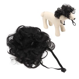 Topiky Dog Cosplay Wig, Elastic Washable Big Wavy Curls Nylon Fiber Funny Pet Wig for Cats Black Afro