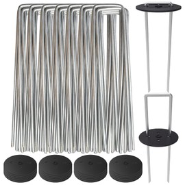 AAGUT 6" Landscape Staples with Gasket 200 Pack, Vapor Barrier Stakes with Washer Caps, Metal Garden Stakes Landscape Fabric Staples for Gardening, Landscaping, Weed Barrier, Sod Fabric Decorations