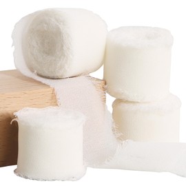 TONIFUL 4 Rollen 3.8 cm weißes cremefarbenes Chiffon-Seidenband, 22 m, handgefertigtes Fransen-Chiffon-Bänder-Set für Hochzeitseinladungen, Brautsträuße, Geschenkverpackungen, 55.9 m, 3.8 cm)