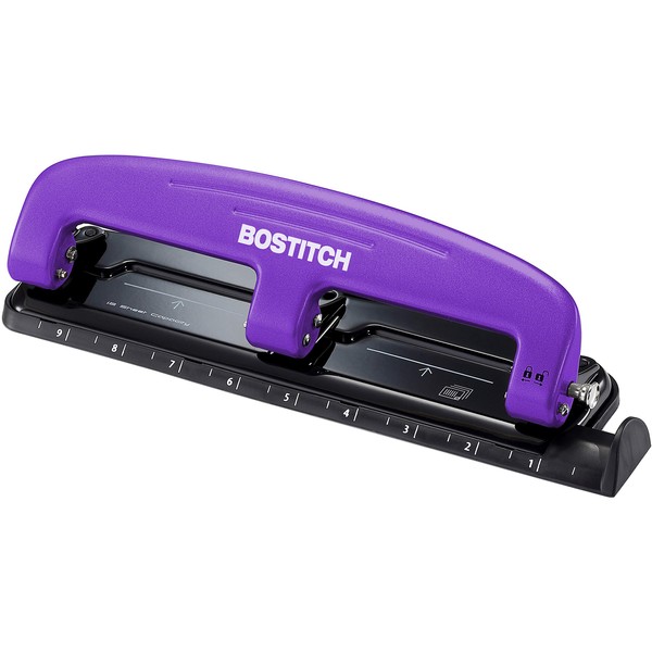 Bostitch Office EZ Squeeze Reduced Effort 3-Hole Punch, 12 Sheets, Purple