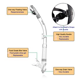 WACOOL - Tubo de tubo de esnórquel con parte superior seca, boquilla cómoda, válvula de purga de una sola vía, para piscina, buceo, natación, natación, natación, buceo, buceo (plata)