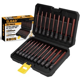 ELEAD 20-Piece 3/8 Inch Drive Extra-Long Allen Hex Bit Socket Set: S2 Steel, Standard SAE & Metric (1/8-Inch - 7/16-Inch, 3-12mm) for Impact Drills and Ratchet Wrenches