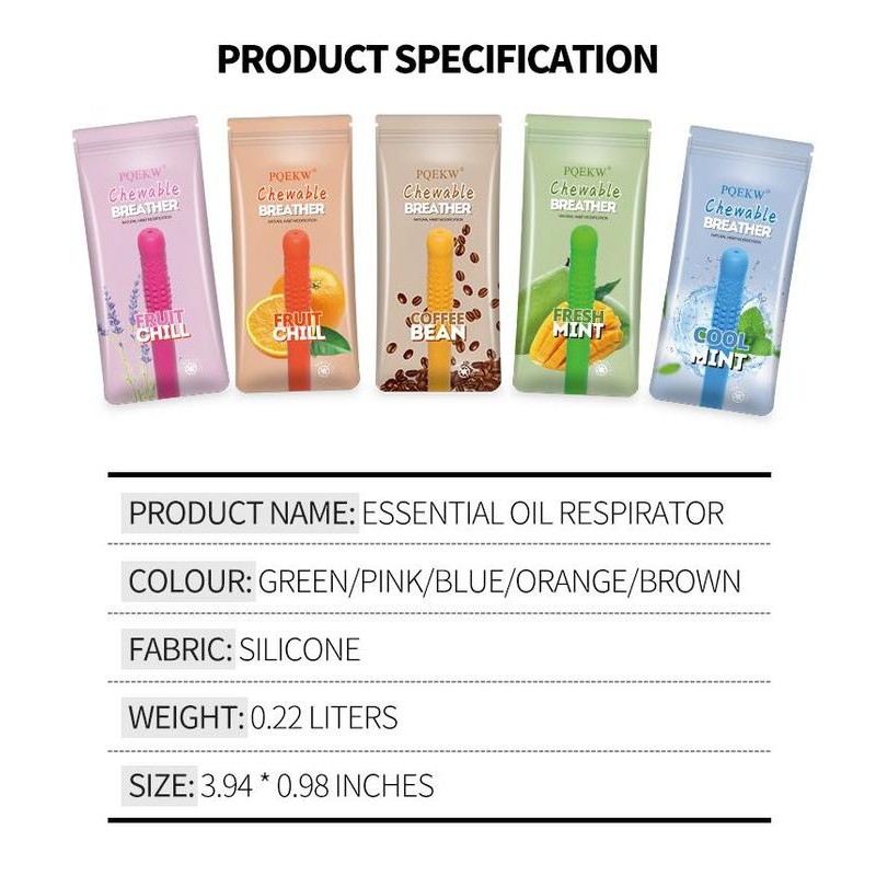 Chewing ventilation stick containing essential oils, used for natural focus