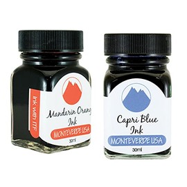 Monteverde 60ml Core Fountain Pen Ink Bottle (30ml Mandarin Orange Ink Bottle G309MO, 30ml Capri Blue Ink Bottle G309CB)