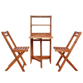 vidaXL Solid Acacia Wood 3 Piece Bistro Set - Folding Outdoor Patio Furniture with Storage Rack/Table Combo - Brown