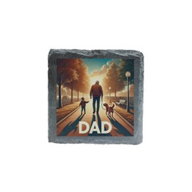 Slate Coaster - Dad Walking with Child & Dog - Heartwarming Illustration Gift for Dad (slco-kf25-daddogkvd)