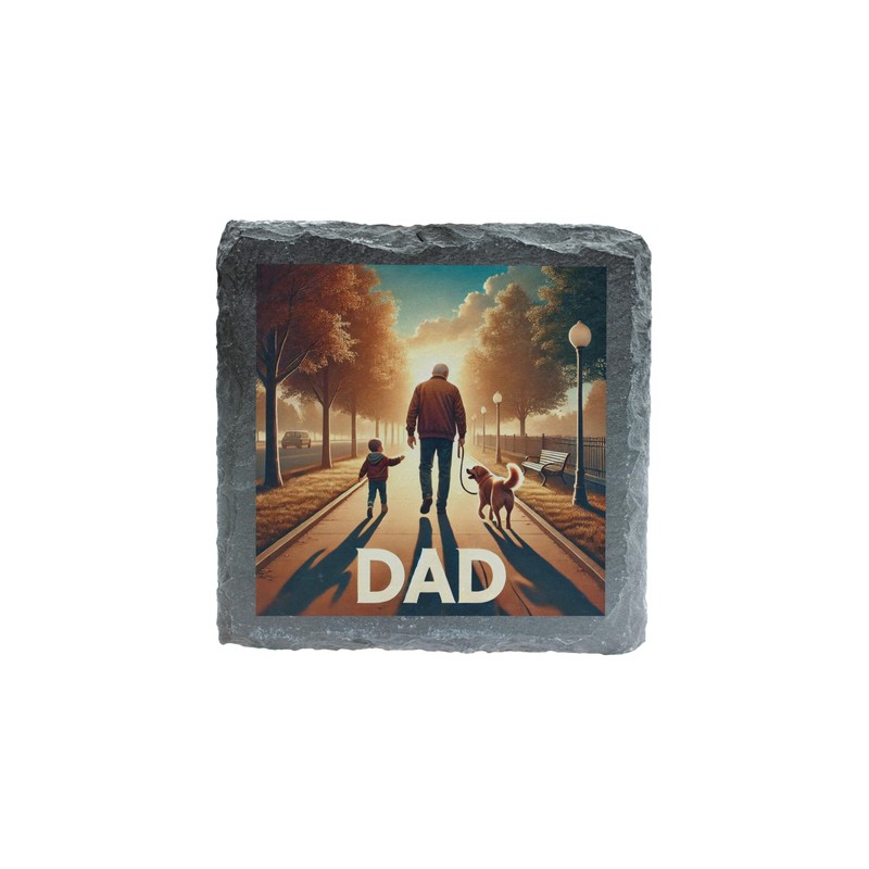 Slate Coaster - Dad Walking with Child & Dog -