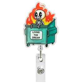 Dumpster Fire Badge Reel – Funny Retractable ID Holder with Clip, Humorous Work Accessory for Nurses, Teachers, Medical Staff, Students & Office Workers