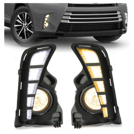 Kojem LED Daytime Running Lamp Fog Light Compatible with 2017-2019 Toyota Highlander with Harness Kit Clear Lens Halogen LED W/Turn Signal Lamp Replacement for TO2592129 TO2593129 TO1038200 TO1039200