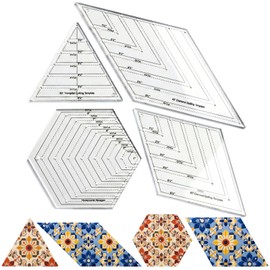 4 Pcs Quilting Ruler Set, 60 Degree Triangle and Diamond, 45 Degree Diamond, Hexagon Templates, Clear Acrylic Patchwork Sewing Rulers for Precision Cutting, Drawing and DIY Clothing Design