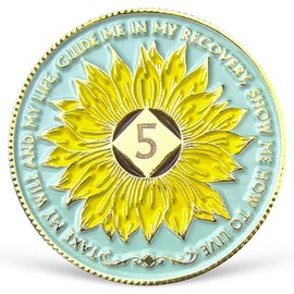 Sunflower 5 Year NA Medallion NA AA Sobriety Coin with Serenity Prayer NA Recovery Chip Celebrating Clean and Sober Living 1-20 Years Narcotics Anonymous Gifts for Women Men