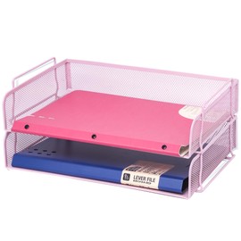 Easepres 2 Tier Stackable Desktop Document Letter Tray Organizer| The Mesh Collection, Pink