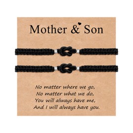 YELUWA Mother Son Bracelets Set for 2 Mom Gifts Mothers Day Valentines Day Easter Birthday Gifts for Mom Son Mommy and Me Matching Knot Wish Bracelets Birthday Gift - 2 Black