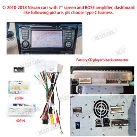 16pin Car Stereo Radio Power Wiring Harness with Canbus Box for Nissan X-Trail Teana Navara Qashqai Sentra with Bose Amplifier & OEM Rearview Camera