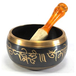 eSplanade 4 Inch Singing Bowl Tibetan Buddhist Prayer Instrument with Striker Stick | OM Bell | Meditation Bowl | Music Therapy (Black)
