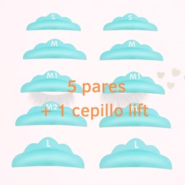 Almohadillas para levantamiento de pestañas, Almohadillas rizador pestañas soft silicone, levantamiento de pestañas Almohadillas 5 tamaños SMM1M2L de silicona suave reutilizables, con espatula Mini cepillo en forma de Y laminacion de pestañas.