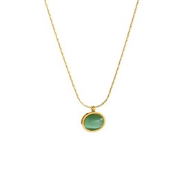 MEILANCEN Natural Green Aventurine Stone Pendant Necklace for Women 14K Gold Plated Chain Choker Necklace Green-Opal one-size
