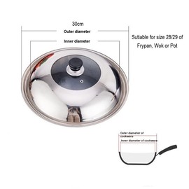 Boutiq Stainless Steel Cookware Lid 30cm for Size 28cm, 29cm of Frypan Pot Wok