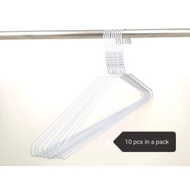 DODIN HOME 10 White Wire Hangers Space Saving Metal Coat Hanger Suit Hangers with Trouser Bar Clothes T-Shirt Dress (White, 10)