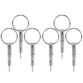 6 Pack Quick Release Bimini Pins, 1/4" Diameter - Boat Canopy Top Pins with Pull Ring, Full 316 Stainless Steel Marine Hardware